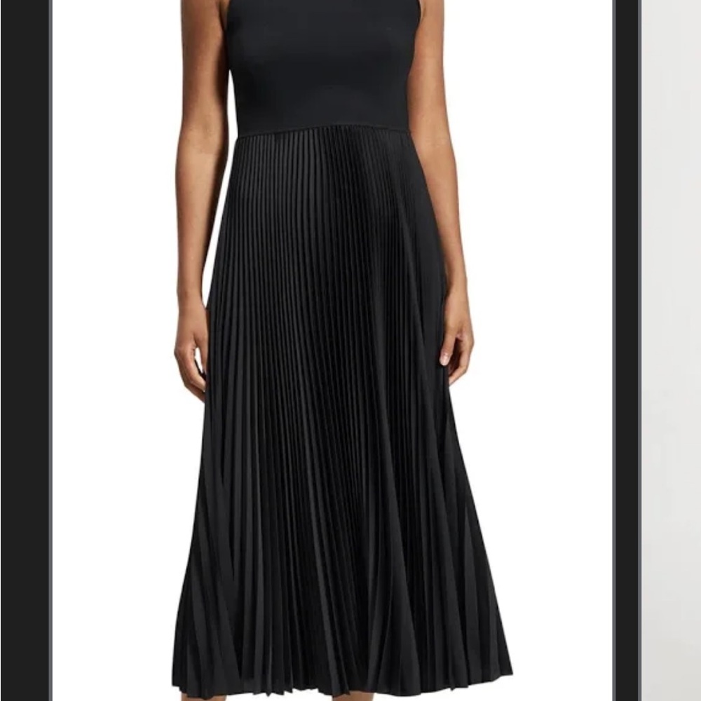 Theory Black Combo Pleated Satin Dress